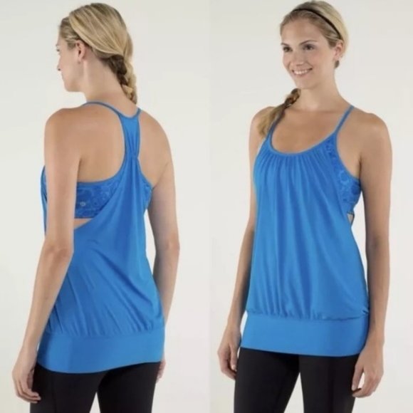 Lululemon blue No Limit Tank, yoga tank with inner built in sports bra (size 4) - Picture 3 of 12